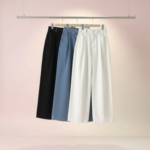 Taille haute Baggy Streetwear Denim jean respirant Style Vintage pour les filles mamans foncé lavé jambes larges <span class=keywords><strong>pantalon</strong></span> pour l'été tous les jours - Product Image 4
