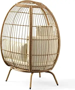 Chaise d'Appoint de Bohème Moderne Chaise Oeuf en Rotin Tissé à la Main avec Coussin en Peluche pour Salon ou Villa Usage Extérieur - Product Image 2