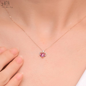 Collier en saphir rose en forme de cœur, très populaire, bijou romantique, or massif 18 carats, diamants naturels, pour la Saint-Valentin - Product Image 5