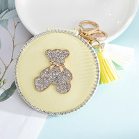 Miroir de maquillage portable en cuir en forme d'ours mignon, mini miroir rond à double face, porte-clés, petit miroir de poche personnalisé, miroir de beauté cosmétique, cadeau