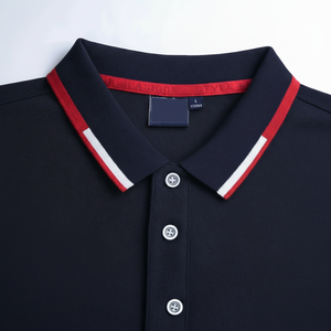 T-shirt en coton bleu marine Chemises polo personnalisées pour hommes avec logo brodé - Product Image 1