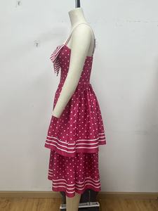Nuovo Abito Estivo da Donna Vintage <span class=keywords><strong>a</strong></span> Doppio Strato con Bretelle, Sottogonna Ampia, Lunghezza Media, Sfondo Rosso Rosa e <span class=keywords><strong>Pois</strong></span> Bianchi, con Fiocco in Vita - Product Image 2