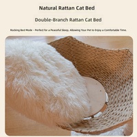 Arbre à chat personnalisable en bois naturel massif et rotin tressé, avec lit pour chat, pour le commerce transfrontalier