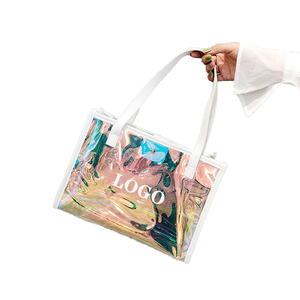 Bolsa de Mano de PVC Transparente, Holográfica, Iridiscente, de Diseño, Reciclable, Deportiva, de Moda, Personalizada, con Dos Asas, Abierta, Impermeable - Product Image 1