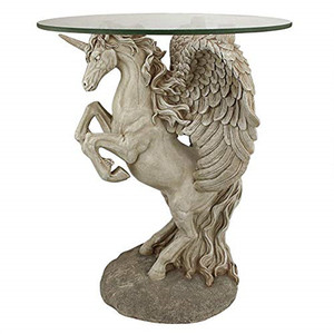 Mesas de centro de poliresina/resina Mesa escultural con tapa de cristal de unicornio alado místico - Product Image 2