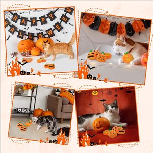 Jouet interactif pour chat en peluche citrouille d'Halloween, jouet à mâcher couineur pour animaux de compagnie - Product Image 4