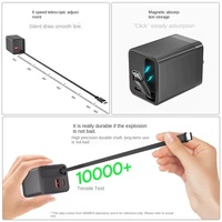Chargeur de voyage rapide 65W Type-C 2A+2C à protocole complet avec câble d'extension pour téléphone portable
