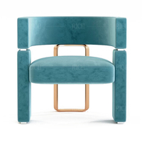 Fauteuil de détente moderne de luxe en tissu rembourré avec décorations métalliques dorées pour la maison, le salon, le hall d'hôtel, la salle d'attente