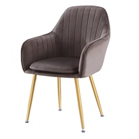Vente en gros de chaises modernes de salon colorées en rose, pieds en métal doré, chaises souples, chaises de salle à manger en velours avec accoudoirs