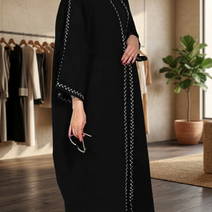 Nouvelle Abaya Kimono Nida de luxe en soie, anti-plis, une pièce, à manches perlées, boutons sur le devant, modeste, ouverte sur le devant, pour la prière islamique - Product Image 3