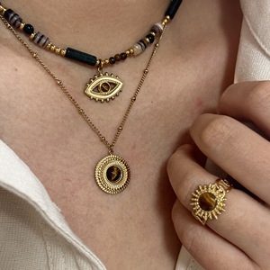Collier pendentif œil de tigre style Maillard en acier inoxydable plaqué or sous vide, bijoux de luxe légers pour femmes - Grande Vente - Product Image 5