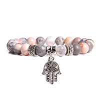 Pulsera de Piedras de Ágata Musgosa de 8mm Hecha a Mano para Mujer, Amuleto de Ojo Turco, Joyería de Yoga y Meditación, Pulsera de Piedras Curativas