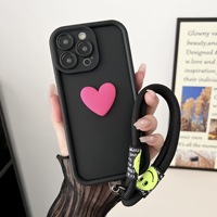 Coque de téléphone portable antichoc tendance en silicone souple 3D Cœur d'amour colorée avec cordon pour iPhone 17 16 15 14 13 12
