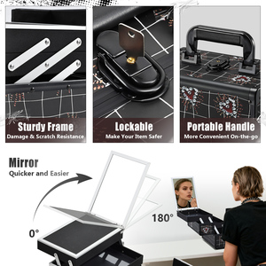 Lockable <b>Makeup</b> Train <b>Case</b> with Mirror, Portable Cosmetic Organizer Box with 2 Trays and Key for Travel <b>Makeup</b> & Nail Tech - Product Image 5