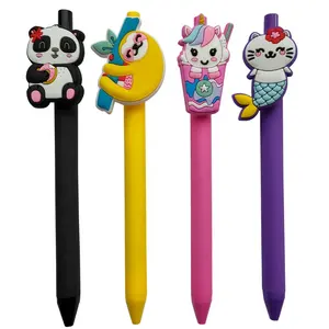 Promotional Gel Ink Pen With 3D Cartoon Panda Sloth PVC Rubber Clip