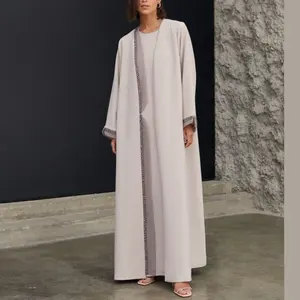 Hồi giáo quần áo các nhà sản xuất màu be nida vải Dubai EID hạt thêu thanh lịch hồi giáo cao cấp abaya de Dubai