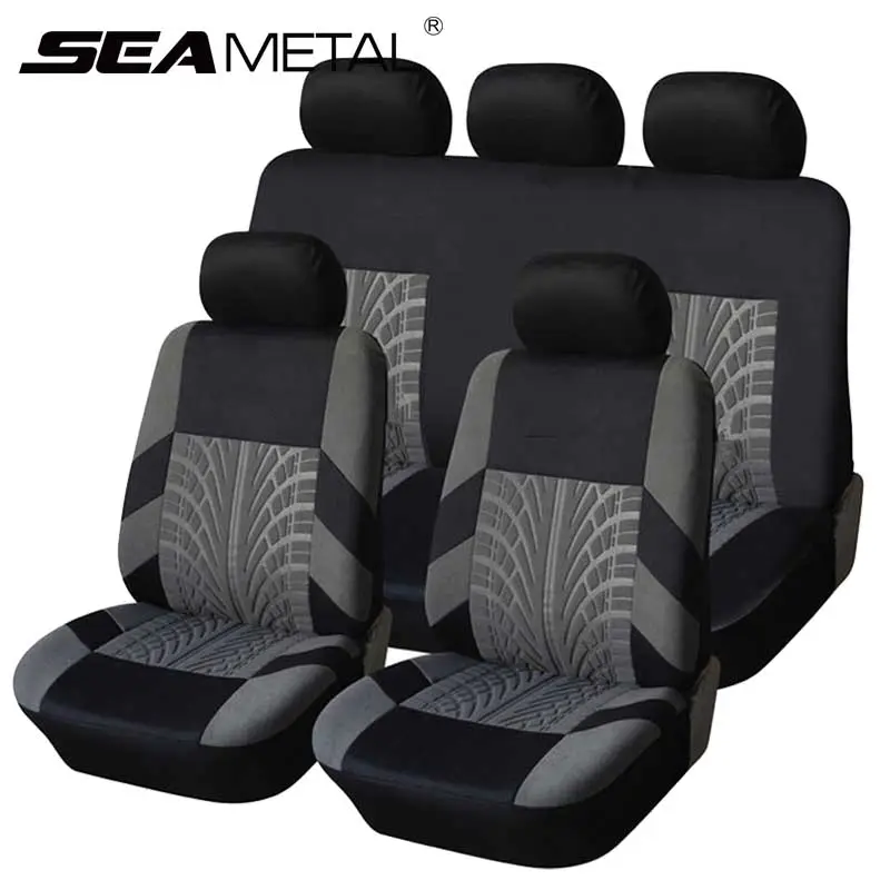 PU Leather Sweat Car Seat Cover 5 Seats Full Set Car Seat Cover Black Fine Needlework Red Line Stitching