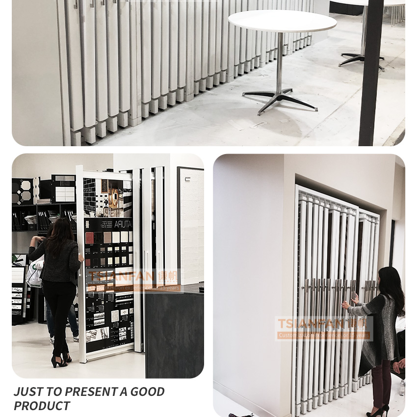 Tsianfan rotating tile rotate stone display stand design metal slab tile floor brick display case stone display rack