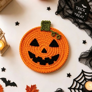 Halloween Handmade Crochet Coasters, Pumpkin Ghost Monster Yarn Insulation <b>Pads</b>, Holiday Table Decoration Coasters - Product Image 6