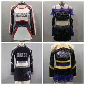 YUQ Majorette Suit Free Design Cheerleader Uniforms OEM Supply Service Product Rhinestone Cheerleading Uniforms Kids Adult