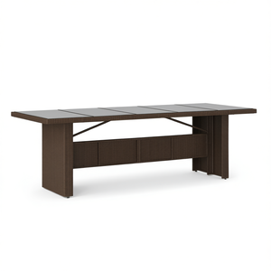 <b>Brown</b> Pe Rattan Outdoor <b>Table</b> 94.5 X 35.4 Inches Durable Contemporary Design - Product Image 1