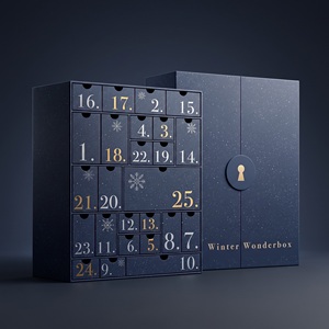 Luxuriöse Grüne Doppeltürige Starre Geschenkbox mit Individuellem Logo-Prägedruck, UV-Beschichtung, Recycelbar, Adventskalender-Verpackung mit Schubladen - Product Image 1