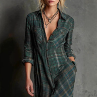 Robe longue à carreaux rétro vintage d'automne à manches longues et col à revers pour femme, idéale pour les sorties quotidiennes et les voyages