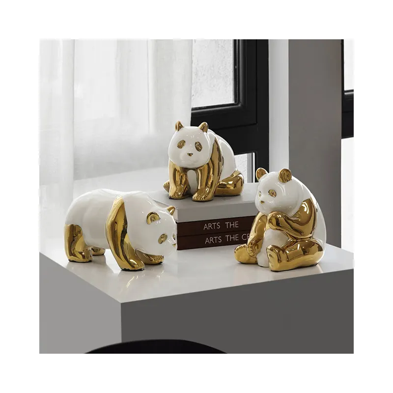 รูปปั้นตกแต่งบ้านสีทองและสีเงินรูปปั้นหมีเรซินงานฝีมือรูปหมีแพนด้าของตกแต่งบ้าน