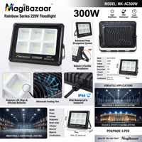 Nouveau style 2026 Projecteur LED 300W haute luminosité AC 220V avec puce SMD, corps en fer, indice IP65, 6000K-7000K, CRI80, angle de faisceau 120°