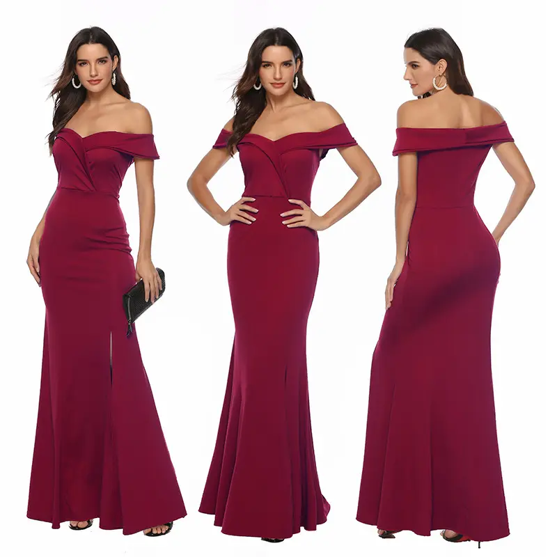 Soft Material for Women Elegant Off Shoulder Dresses Long Design Dinner Party Bride Evening Dress