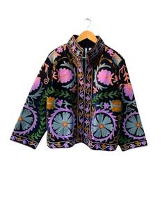 Fleece Suzani Hand Embroidered Winter Woven <b>Quilted</b> Jacket Women's Clothing Coat - Product Image 1