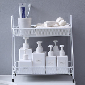 Support de rangement cosmétique à double couche en fer forgé, organisateur de bureau pour articles de maquillage et de soins de la peau, style nordique - Product Image 3
