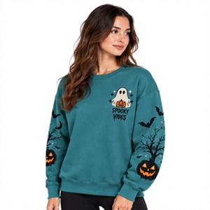 <b>Halloween</b> <b>Sweatshirt</b> Spooky Pumpkin Printed Front High Quality Oversized Crew Neck Long Sleeve Pullover Unisex Autumn Winter - Product Image 3