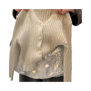 Tongxingyuan Girls Knitted Cardigan With Sequined Skirt Spring Outfit Set Cotton Solid Color Kids Clothing - Product Image 5