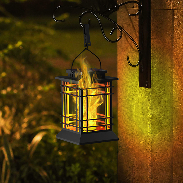 Solar Hanging Lanterns Outdoor Flickering Flame, Waterproof LED Warm White Garden Light for Patio Deck Yard Tree Pathway