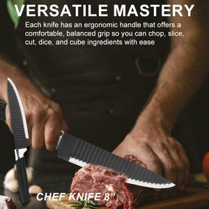 Multifunctional Black Non Stick Coated Stainless <b>Sharp</b> Blades <b>Kitchen</b> <b>Knives</b> Scissor Roast Meat Claw 8 Pieces Chef <b>Knife</b> Set - Product Image 5
