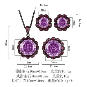 Vintage Eco-friendly Copper Purple Stone Zirconia Jewelry Set 16-10mm Purple Zircon Black Gold Elegant Pendant <b>Earring</b> Ring Set - Product Image 6