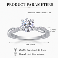 Bague en Moissanite en Argent Sterling 925, Coupe Ronde 1 Carat, Sertie de Quatre Griffes, Bande Pavée Torsadée, Bijou de Fiançailles pour Femme, Cadeau