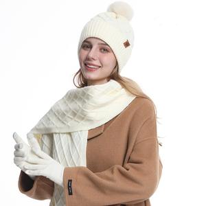 Chapeau d'hiver en laine tricotée pour femmes, écharpe, gants de protection des oreilles en trois pièces. - Product Image 4