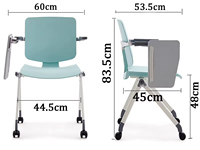 Chaise de formation moderne, mobile, confortable, légère, ergonomique, pliable, avec roulettes et tablette d'écriture