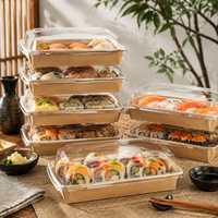 Boîte à sushi en kraft avec couvercle transparent, compartiments séparés en PET, plusieurs tailles, résistante à l'huile et anti-fuite pour aliments chauds et froids