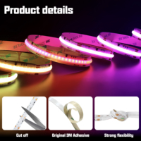 Nuevo diseño sin puntos RGBIC ws2812b 12 voltios IP20 COB LED tira Chips emisión lateral direccionable COB tira led iluminación