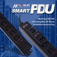 Systèmes de gestion des prises YOSUN 24 voies, boîtier en aluminium noir pour centre de données industriel avec prise IEC60309