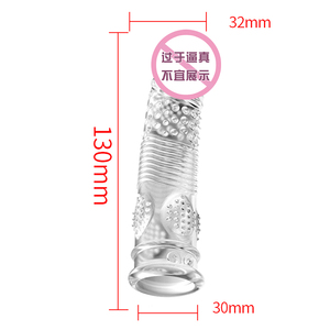 Hot Sale Wieder verwendbare <span class=keywords><strong>Thorn</strong></span> Men Penis Extender Kristall Kondom TPE Material Massage pistole - Product Image 3