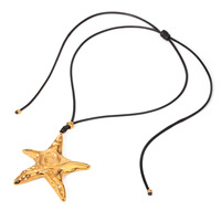 Ins18k or acier inoxydable pentagramme titane acier boucles d'oreilles rétro fil étoile de mer pendentif noir cire corde collier à la mode