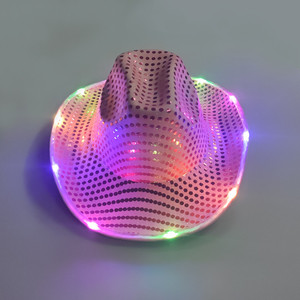 قبعة رعاة البقر المبتكرة مع أضواء LED وامضة، مصنوعة من البوليستر المتين مع ترتر، مثالية لإكسسوارات الحفلات ومهرجانات الموسيقى والعروض المسرحية - Product Image 1