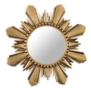 Carves 페루 경재 청동 잎 덮개 가구 벽 거울 훈장 Sunshaped 거울