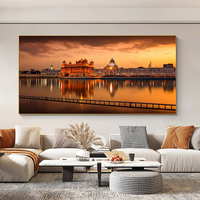 Tableaux muraux religieux indiens : Peinture sur toile Paysage du Temple d'Or Sikh avec cadre – Décoration d'intérieur de luxe