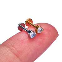 Piercing de lèvre en titane F136 plaqué or rose avec zircon taille cœur, design à filetage interne, bijou corporel pour tragus, cadeau de mariage