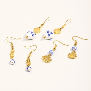 Dingran Trend moda Acero inoxidable chapado en oro joyería Shell & Fish Celado gancho gota pendientes para mujer - Product Image 6